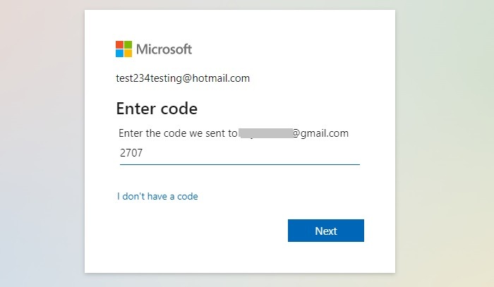 Hotmail Recovery Code Sent Email