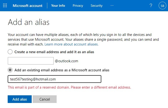 Hotmail Reserved Domain