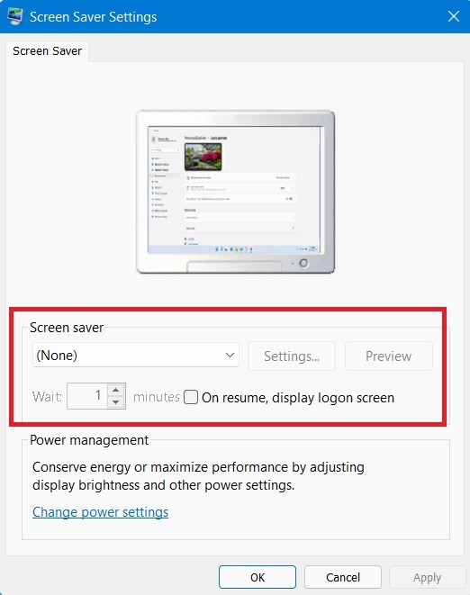 Turning screensaver off in "Screen Saver Settings" window.