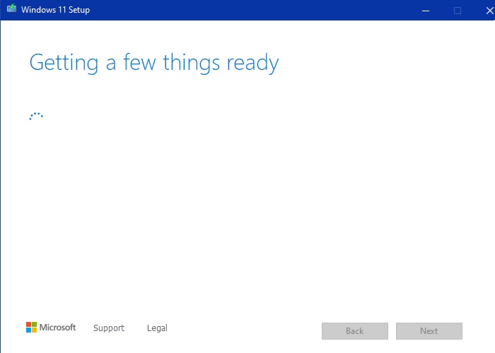 Getting Windows 11 installation ready window.