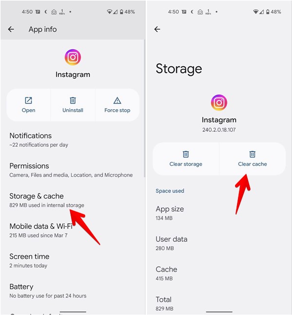 Instagram Android Apps Clear Cache
