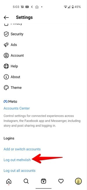 Instagram Settings Log Out