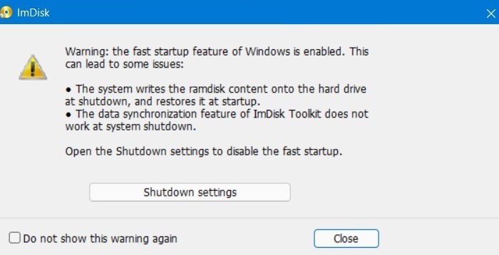 Ram Drive Windows Imdisk Shutdown Settings Message
