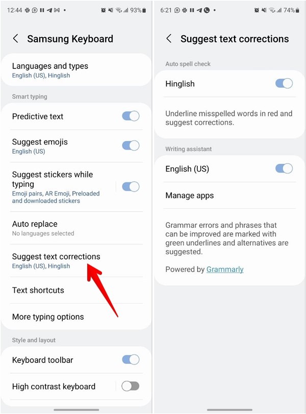 Samsung Keyboard Grammarly Customize