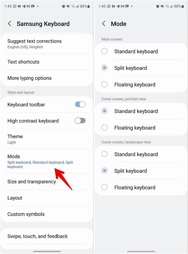 Samsung Keyboard Modes Settings