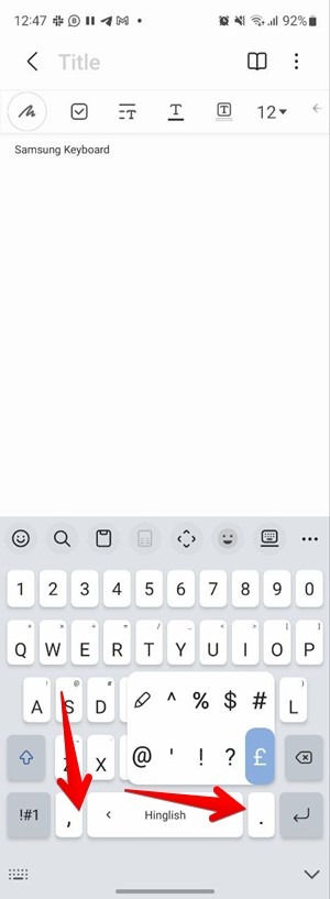 Samsung Keyboard Symbols