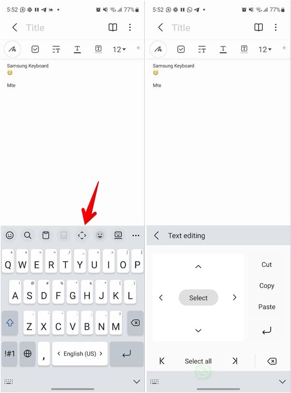 Samsung Keyboard Text Editing