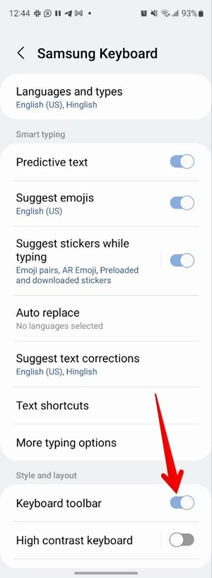 Samsung Keyboard Toolbar Delete