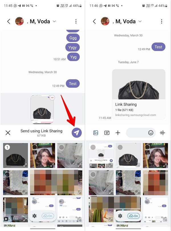 Samsung Link Sharing Messages