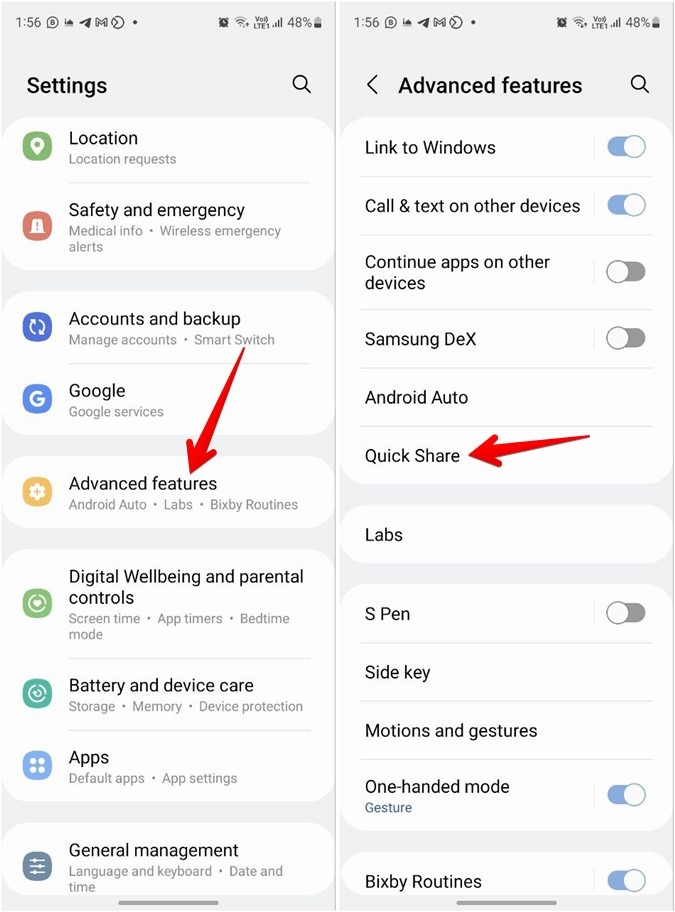 Samsung Quick Share Enable Settings