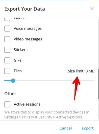 Telegram Pc Export File Size