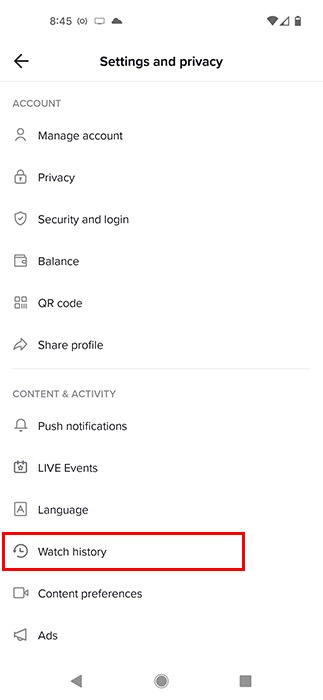Tiktok Watch History Settings Menu 1