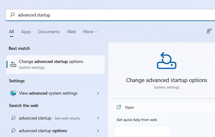 Wdf Violation Advanced Startup Search Menu