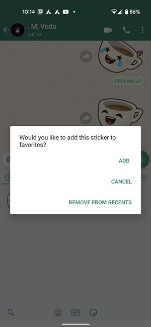 Whatsapp Sticker Remove Recent