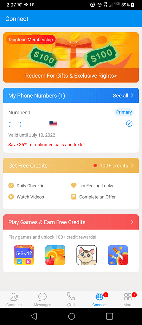 Getting free call credits on Dingtone.