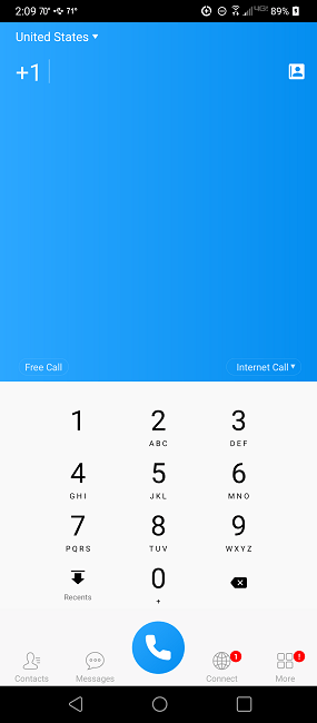 Dialing a number in the US on Dingtone.