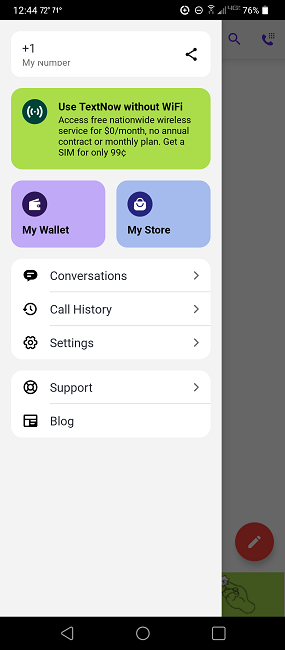 Setting up a TextNow number.