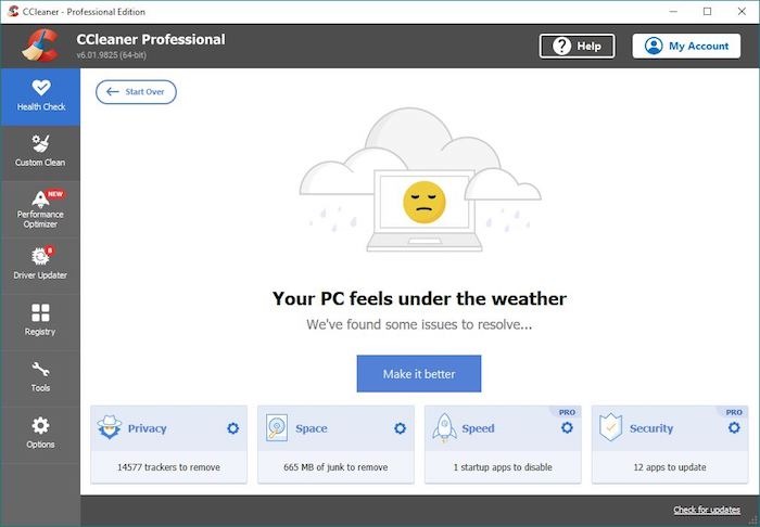 Ccleaner Health Check Results