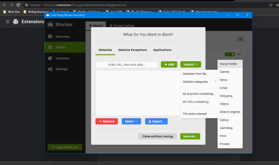 Cold Turkey Block Categories