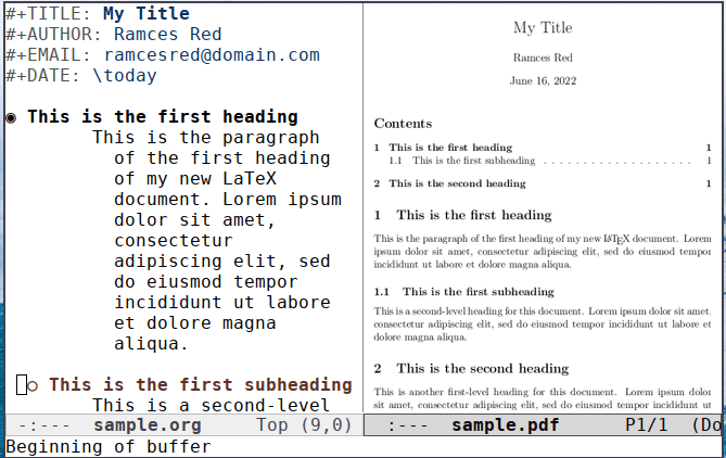 Emacs Latex 11 Org Headings Subheadings