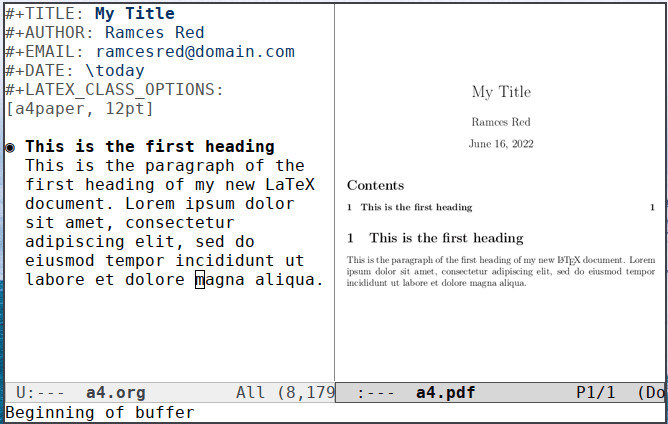 Emacs Latex 20 A4 Format Document