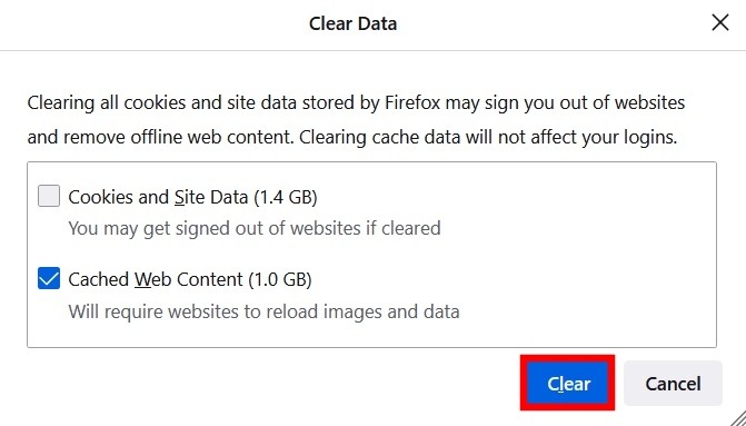 Facebook Images Not Loading Firefox Clear Cache Data