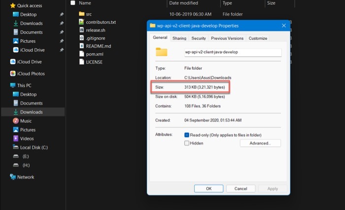 Folder Size Via Properties