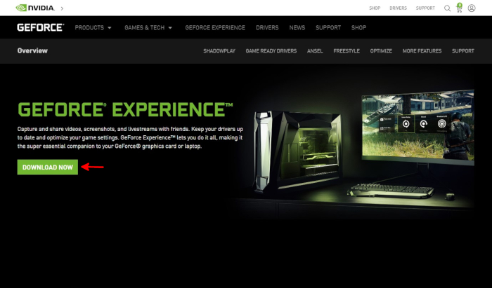 Geforce Experience Guide Software Page