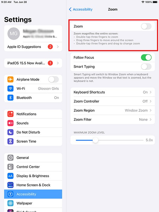 Ipad Iphone Senior Zoom Settings