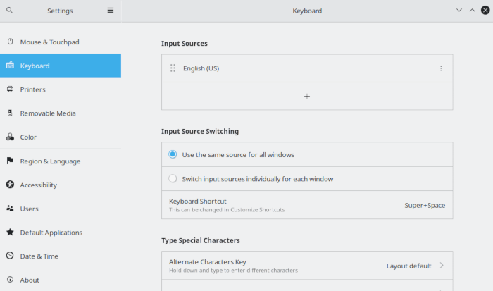 GNOME Language Settings Keyboard Layout 01 Gnome Settings