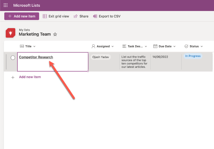 Open A Task On Lists