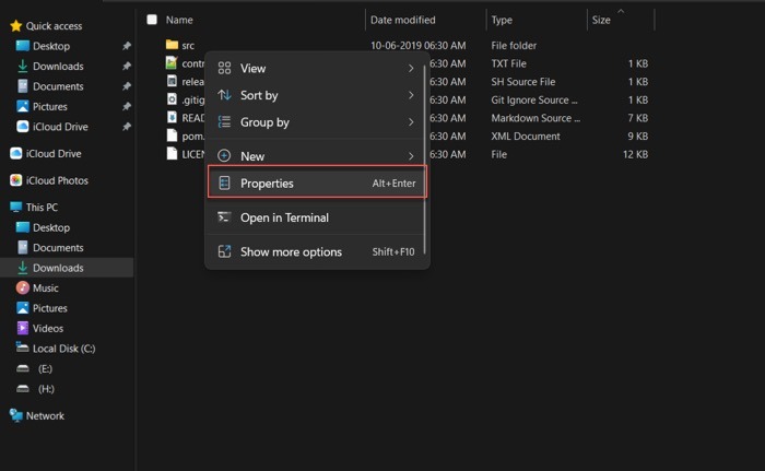 Open Folder Properties
