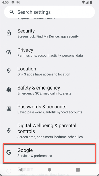 Open Google Settings