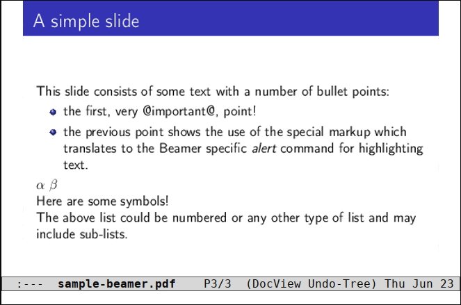 Org Beamer 03 Sample Slide Emacs