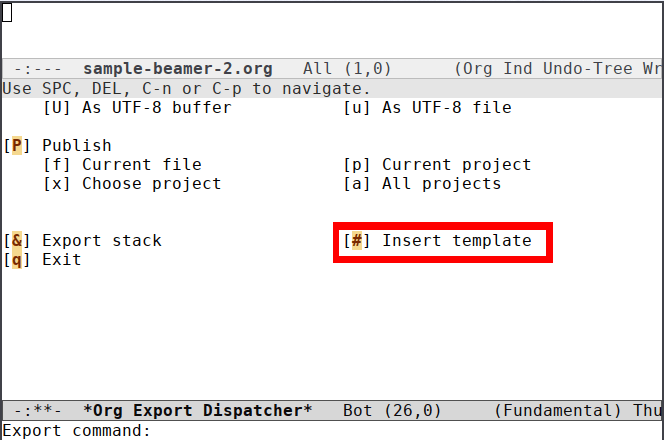 Org Beamer 08 Select Template Emacs