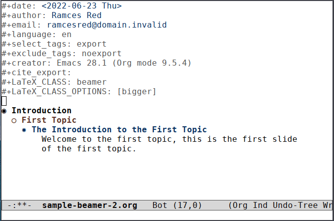 Org Beamer 12 Sample Beamer Document