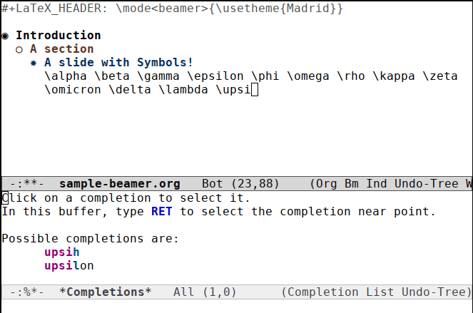 Org Beamer 15 Emacs Completion Suggestions