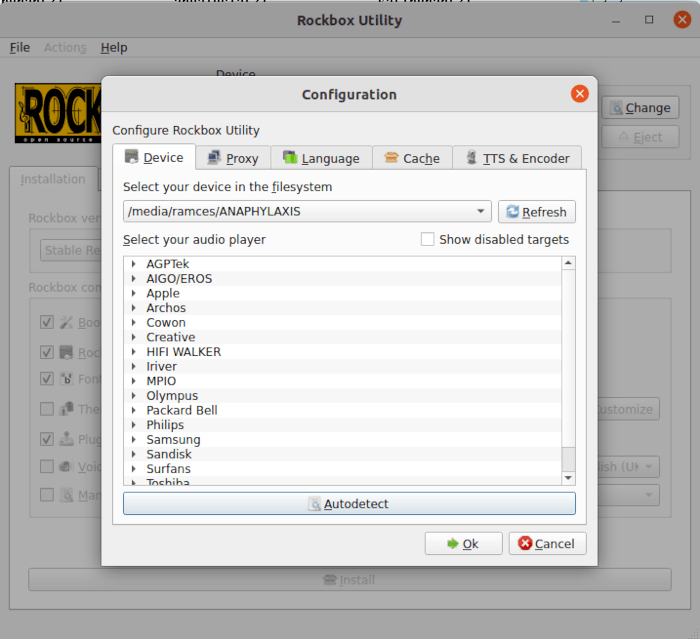 Rockbox Install Utility Configuration