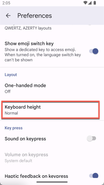 Select Keyboard Height