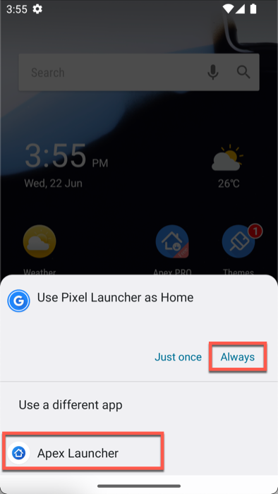 Set Apex Launcher As Default