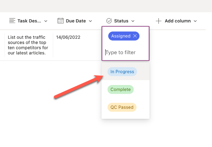 Set Status To A Task