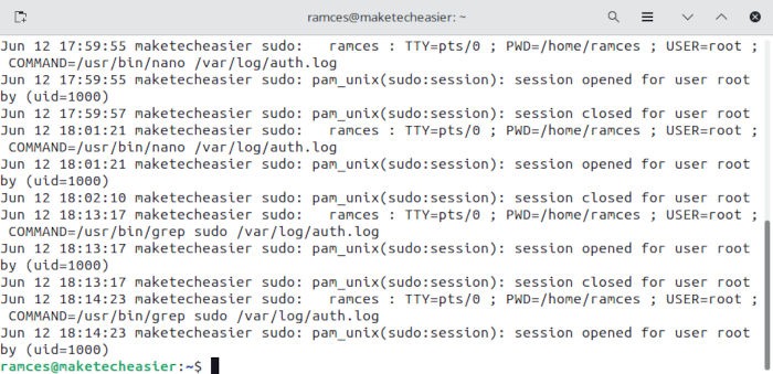 Sudo History 04 Auth Log Grep Contents