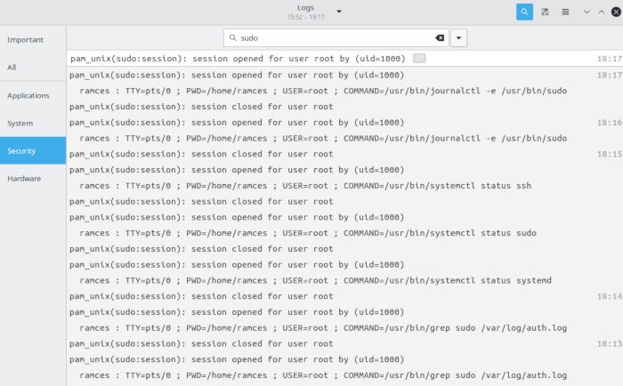 Sudo History 13 Gnome Logs Sudo History