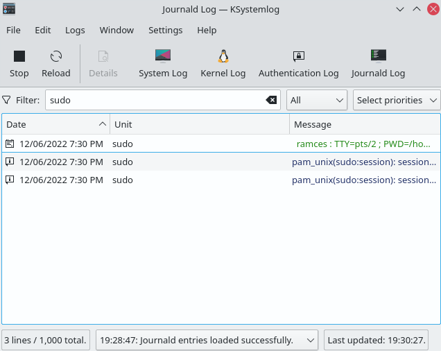 Sudo History 17 Plasma Ksystemlog Sudo History