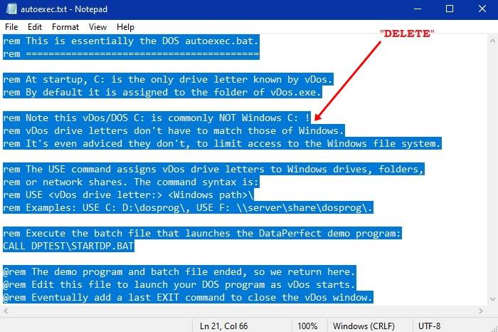 Vdos Autoexec Windows10 Delete All Text