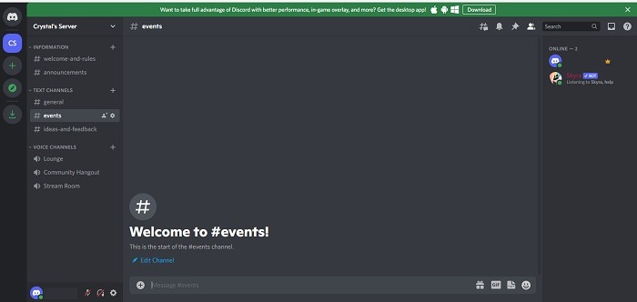 Discord server to chat and video call with others.