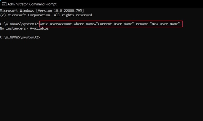 Change Account Name Command Prompt