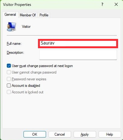 Change Account Name Enter Name