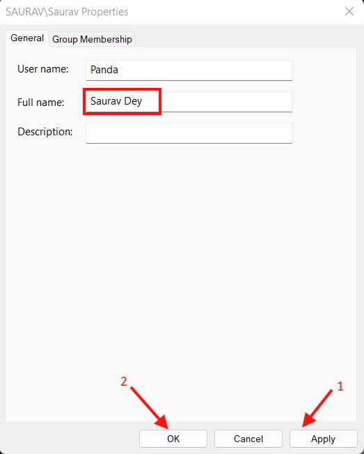 Change Account Name Type Full Name