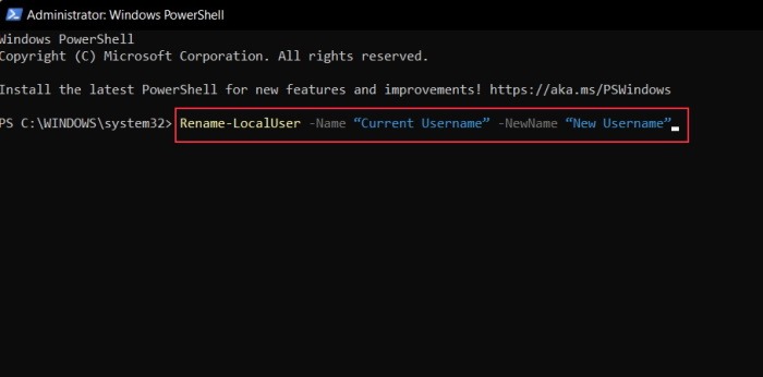 Change Account Name Windows Powershell